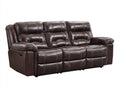 Sofás 3 plazas - Tapizado efecto cuero 220 x 98 x 105 cm - Marrón oscuro con función reclinable y diseño acolchado