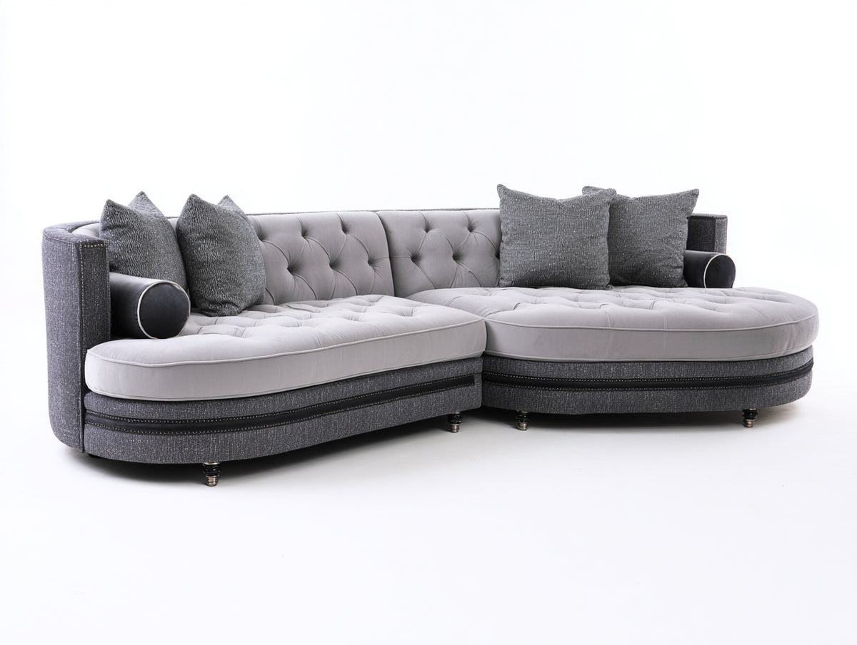 Sofás de esquina tela 270x175x82 cm - gris claro-gris oscuro - diseño curvo moderno para salón