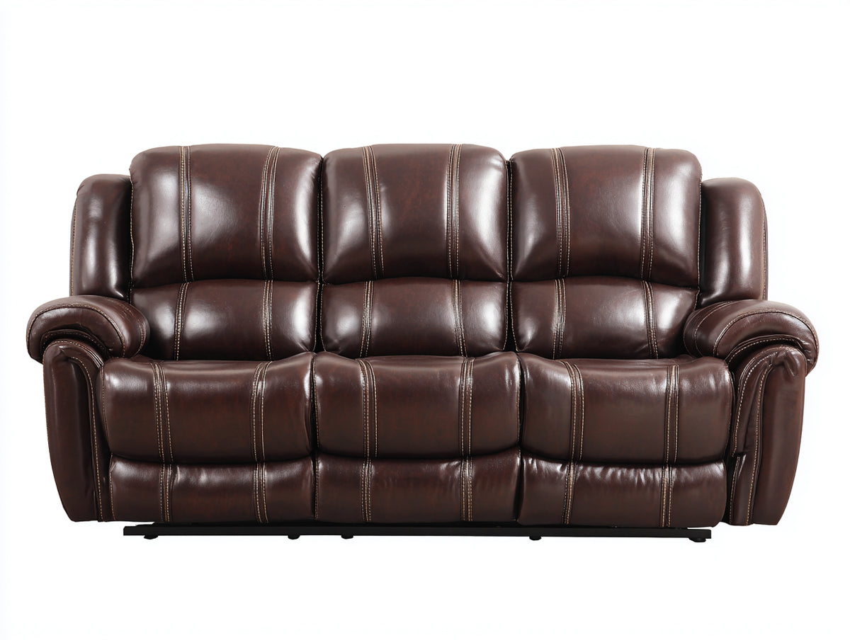 Sofás 3 plazas de cuero sintético 218x94x102 cm - marrón oscuro - diseño acolchado con respaldo alto y brazos redondeados