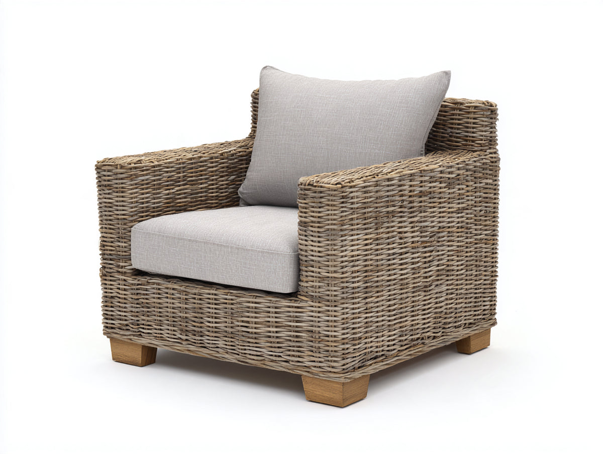 Sillones de ratán con estructura tejida 84x86x80 cm - Natural y gris claro - Diseño clásico envolvente para exterior