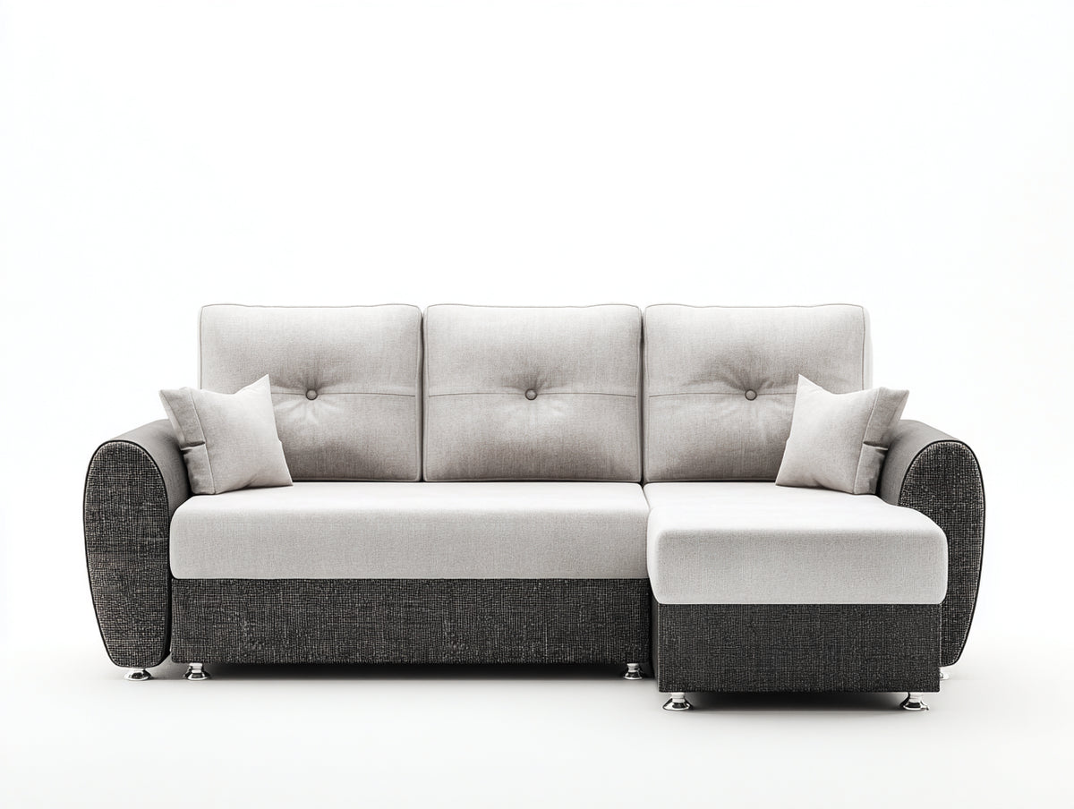 Sofás de esquina tapizados en tela 235x155x84 cm - gris claro y gris oscuro - diseño moderno con respaldo acolchado