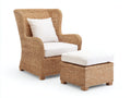 Sillones de ratán con reposapiés de fibra tejida 78x72x98 cm - Marrón claro y blanco - Diseño envolvente