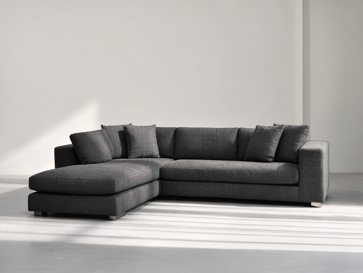 Sofás de esquina tela 255x170x85 cm - gris oscuro - diseño moderno con chaise longue para salón