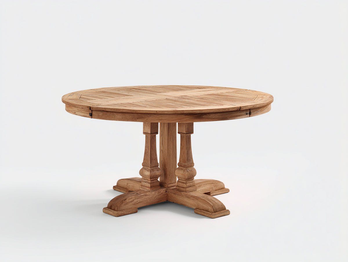Mesas de jardín redonda de madera 120 x 120 x 75 cm - madera natural - diseño clásico con base central decorativa