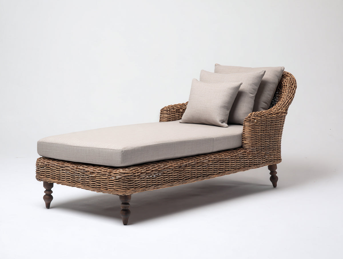 Tumbonas 185x85x88 cm - Ratán trenzado - Natural-Beige - Diseño chaise longue con reposabrazos y patas torneadas
