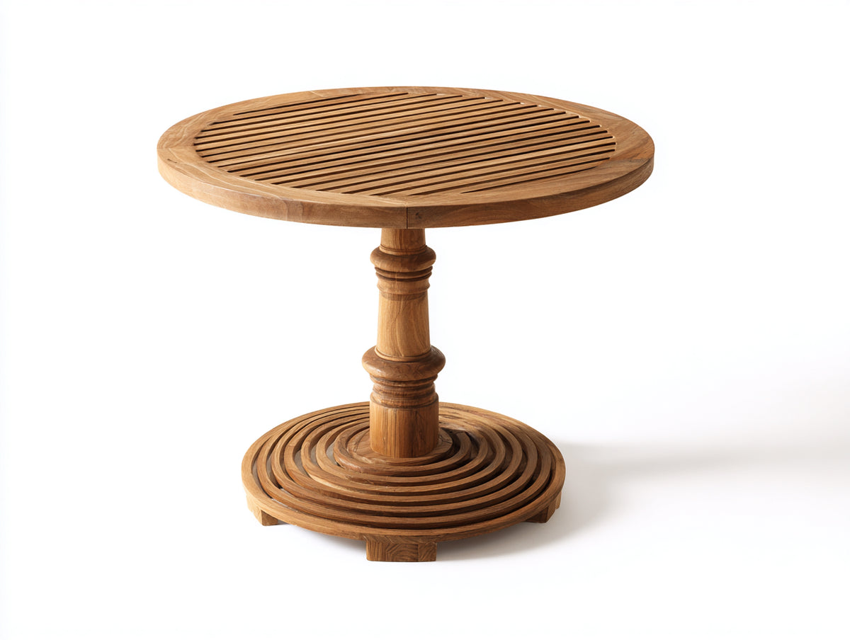Mesas de jardín de madera maciza 90x90x75 cm - marrón natural - diseño redondo con pedestal torneado