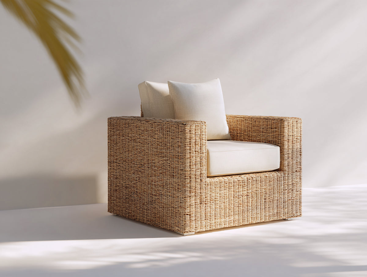 Sillones de ratán para exterior 85x80x78 cm - marrón natural y beige - diseño moderno con reposabrazos amplios