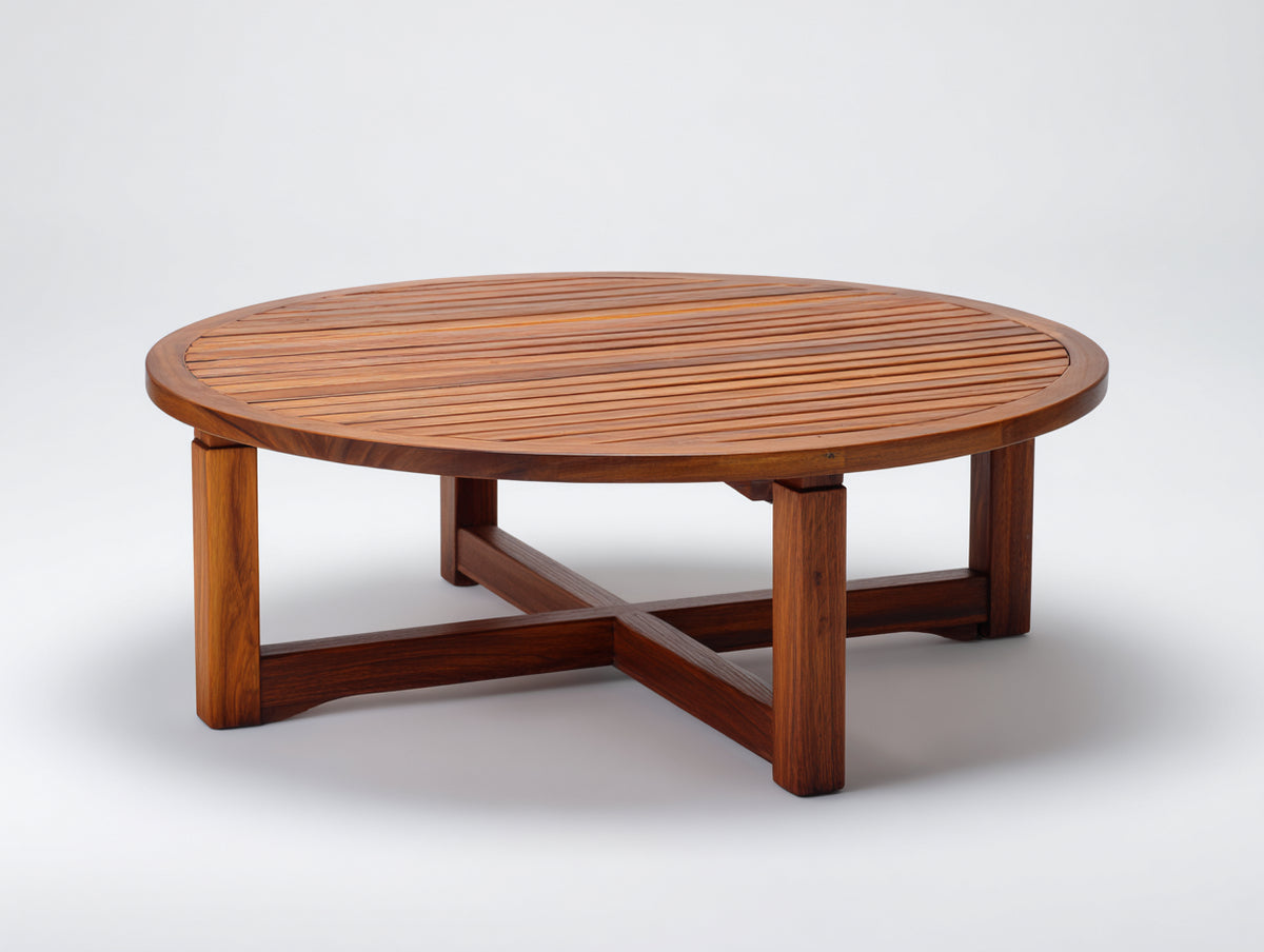 Mesas de jardín redonda de madera 120 x 120 x 45 cm - madera natural - diseño bajo con tablero de listones