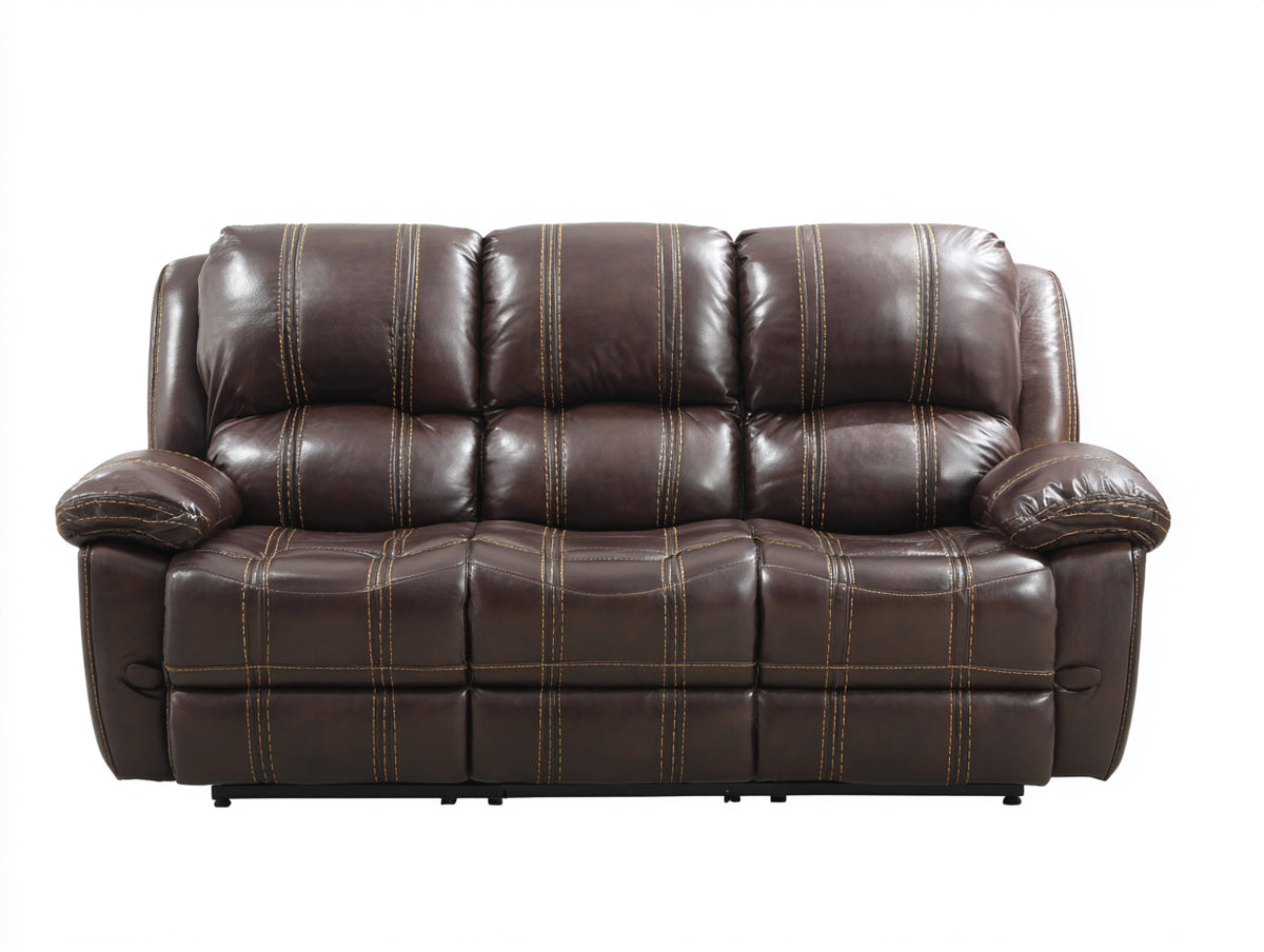 Sofás 3 plazas 215 x 96 x 102 cm - tapizado marrón oscuro efecto cuero - diseño reclinable con respaldo acolchado