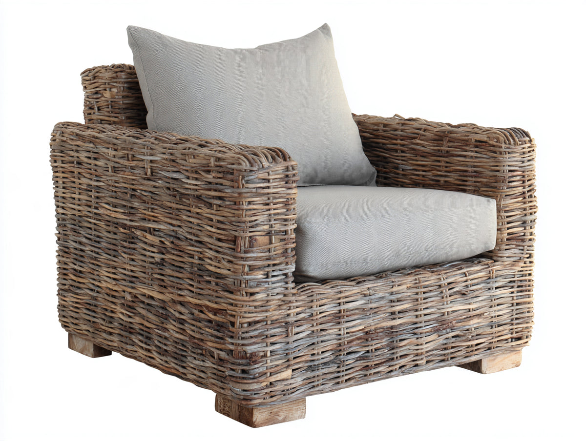 Sillones de ratán con estructura tejida 82x84x78 cm - Natural y gris claro - Diseño clásico para exterior