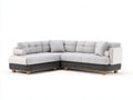 Sofás de esquina tapizados en tejido 275x220x82 cm - Gris claro y blanco - Diseño en L con asiento capitoné y base de madera