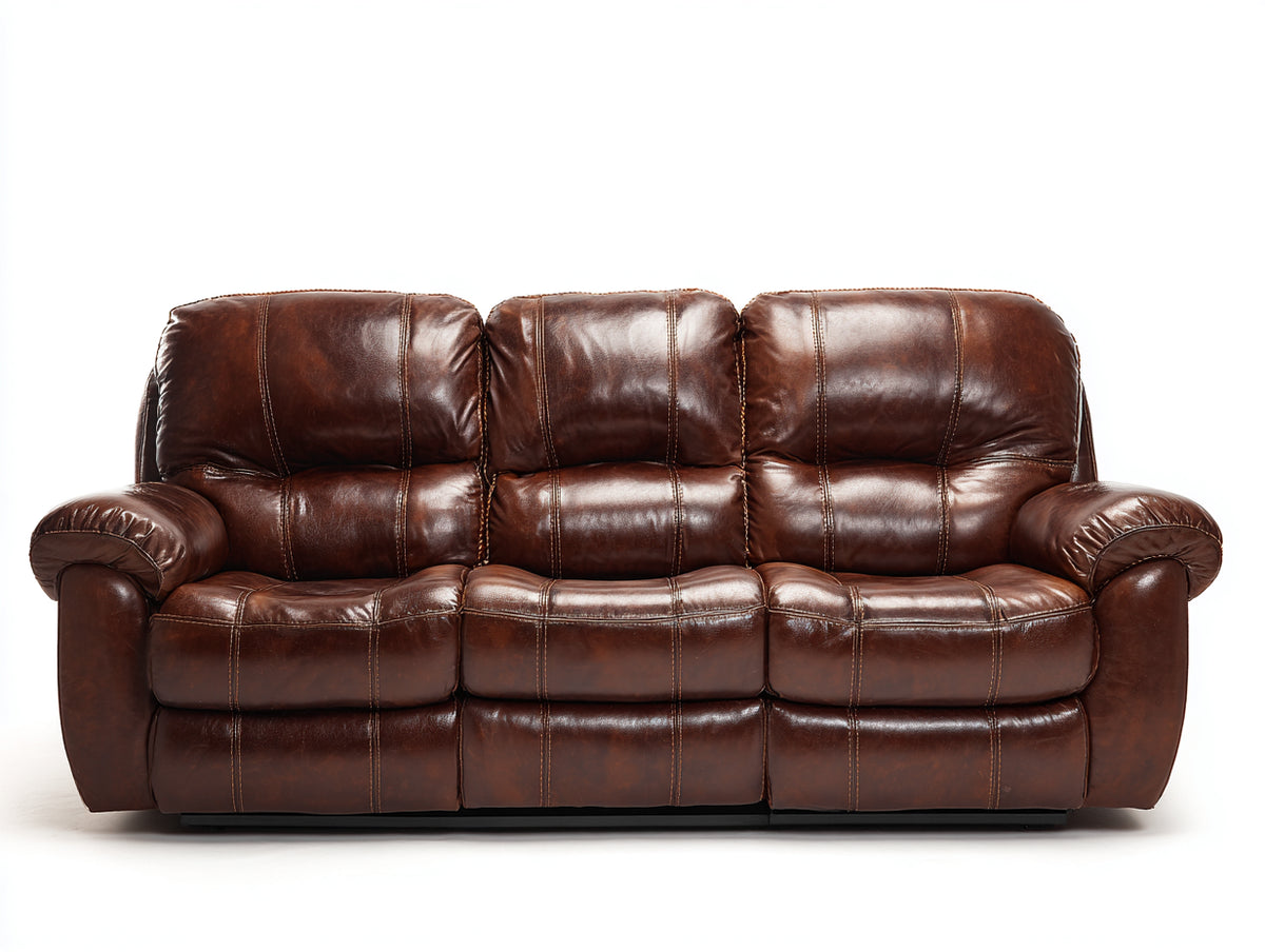Sofás 3 plazas de cuero sintético 220x96x101 cm - marrón oscuro - diseño acolchado con respaldo alto