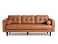 Sofás 3 plazas de cuero 216x88x84 cm - coñac - diseño moderno con respaldo capitoné y patas de madera