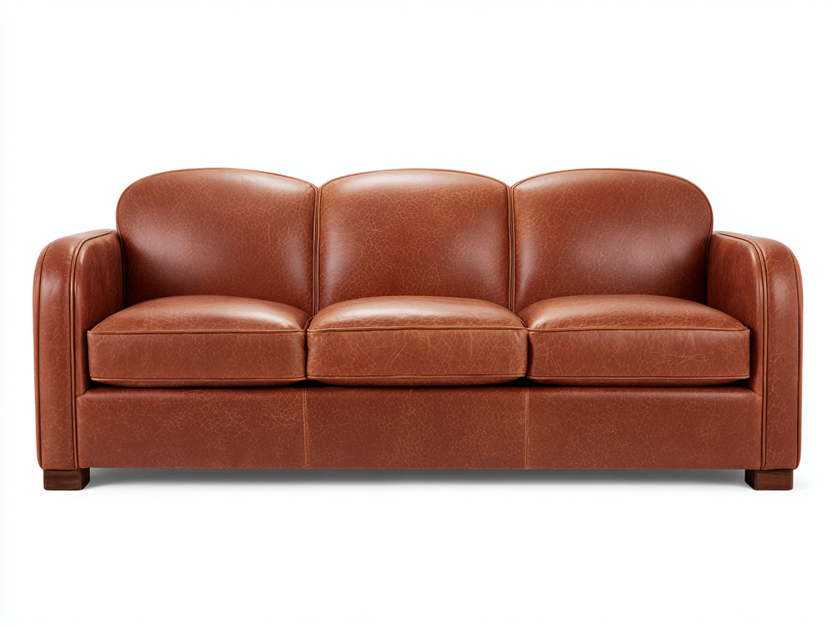 Sofás 3 plazas 205 x 90 x 84 cm - tapizado marrón efecto cuero - diseño clásico con respaldo dividido