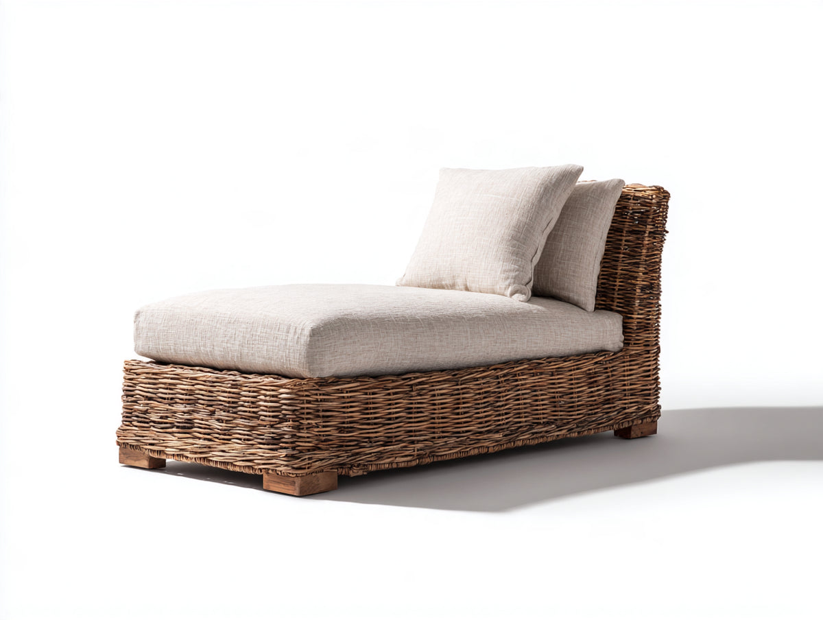 Tumbonas - Estructura de ratán sintético 170 x 85 x 78 cm - Marrón natural con tapizado beige y diseño contemporáneo