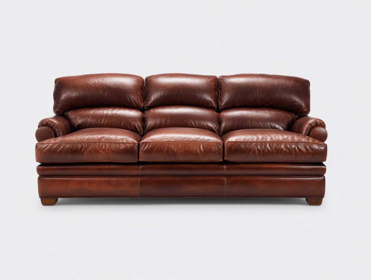 Sofás 3 plazas - Tapizado efecto cuero 215 x 96 x 92 cm - Marrón coñac con respaldo acolchado y diseño clásico