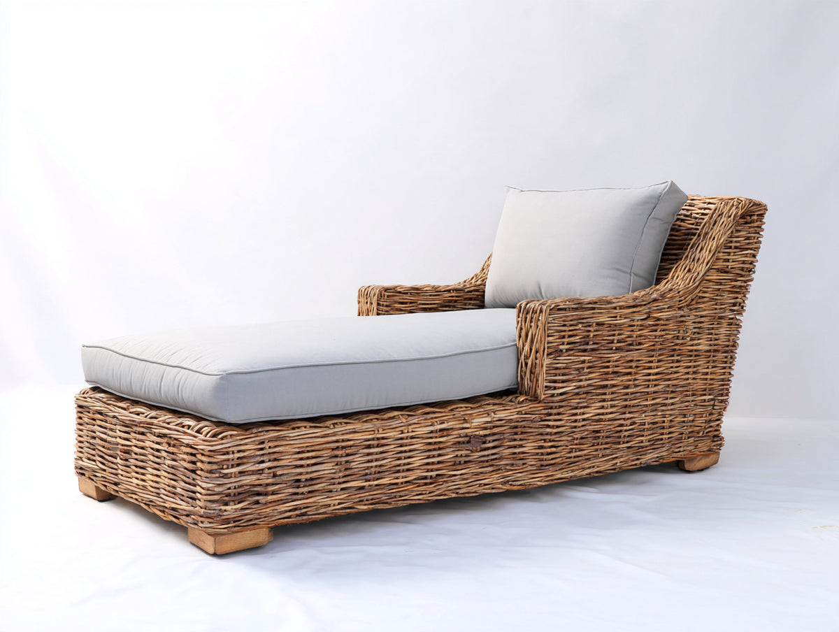 Tumbonas de ratán 198x80x84 cm - marrón natural - diseño envolvente con reposabrazos